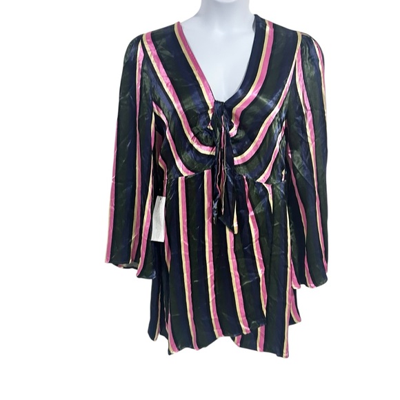 Topshop Stripe Knot Front Long Sleeve Minidress in Black Size 12 - NWT - Picture 3 of 9